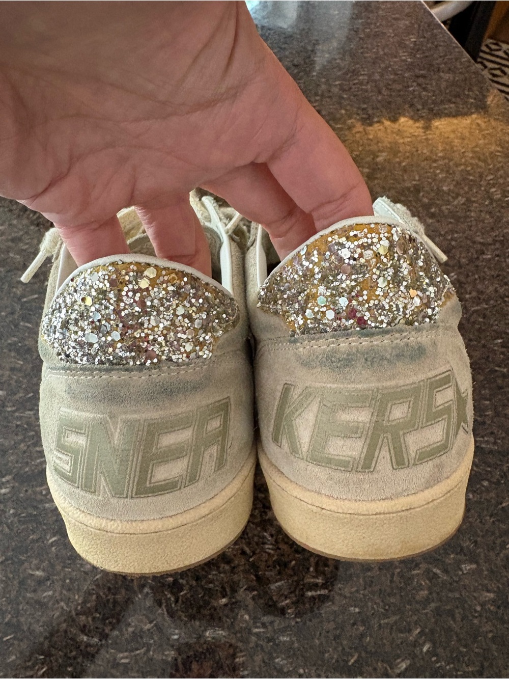Golden Goose Beige Suede Low-Top Sneakers with Glitter Star - Picture 3 of 5